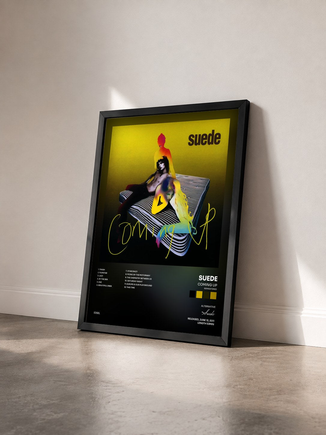 #noir Tableau de l'album Coming Up (Remastered) de Suede vu de trois quarts, cadre noir
