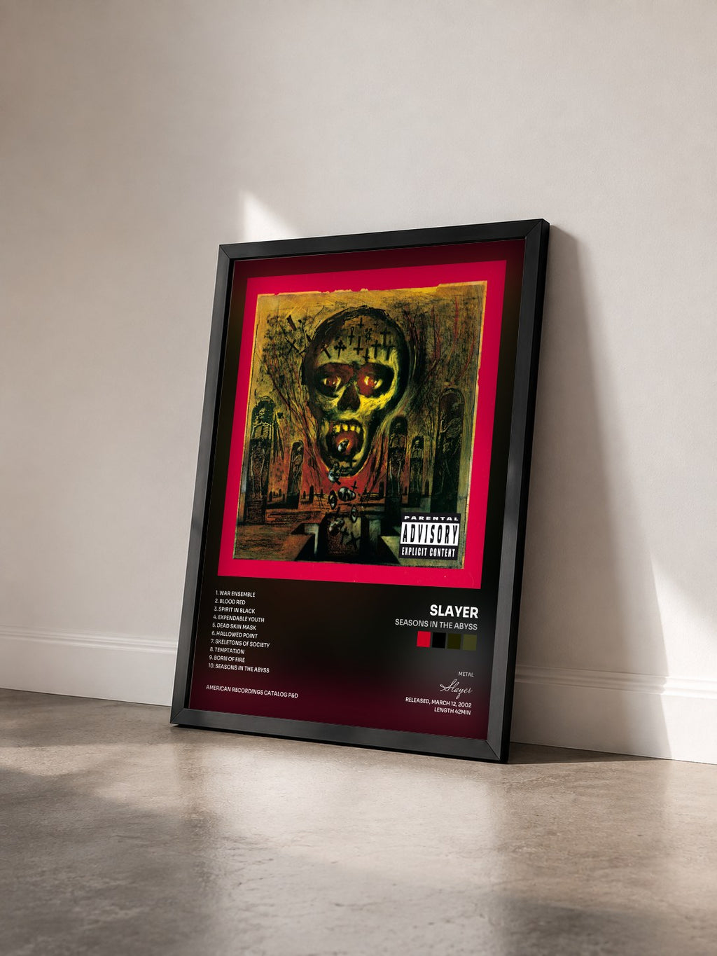#noir Tableau de l'album Seasons In The Abyss de Slayer vu de trois quarts, cadre noir