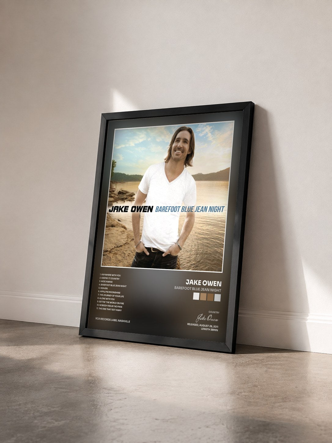#noir Tableau de l'album Barefoot Blue Jean Night de Jake Owen vu de trois quarts, cadre noir