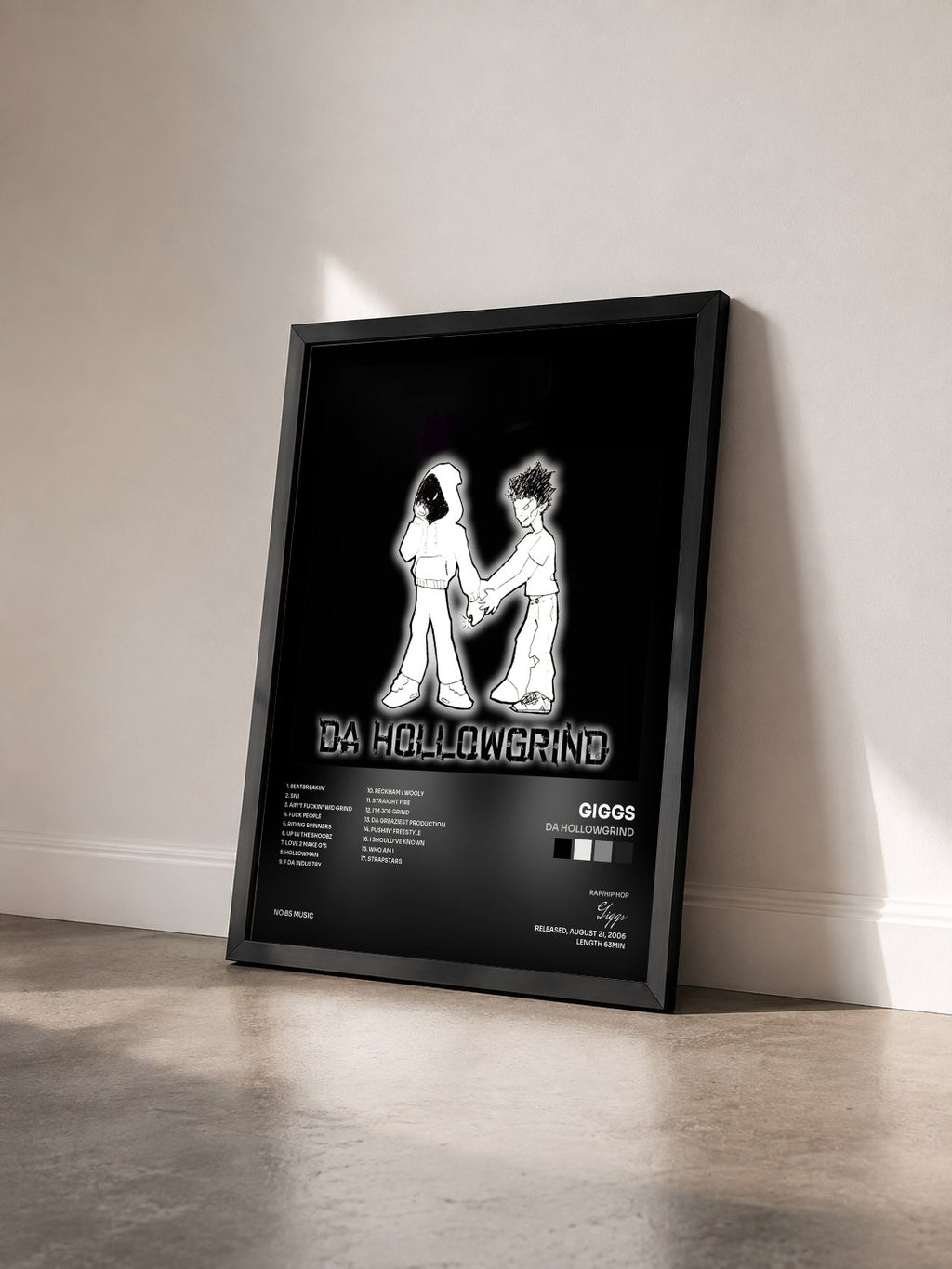 #noir Tableau de l'album Da Hollowgrind de Giggs vu de trois quarts, cadre noir