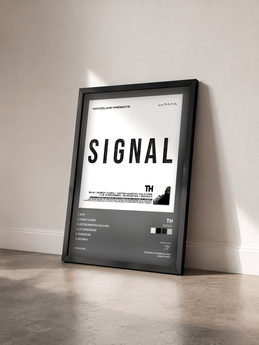 #noir Tableau de l'album SIGNAL de TH vu de trois quarts, cadre noir