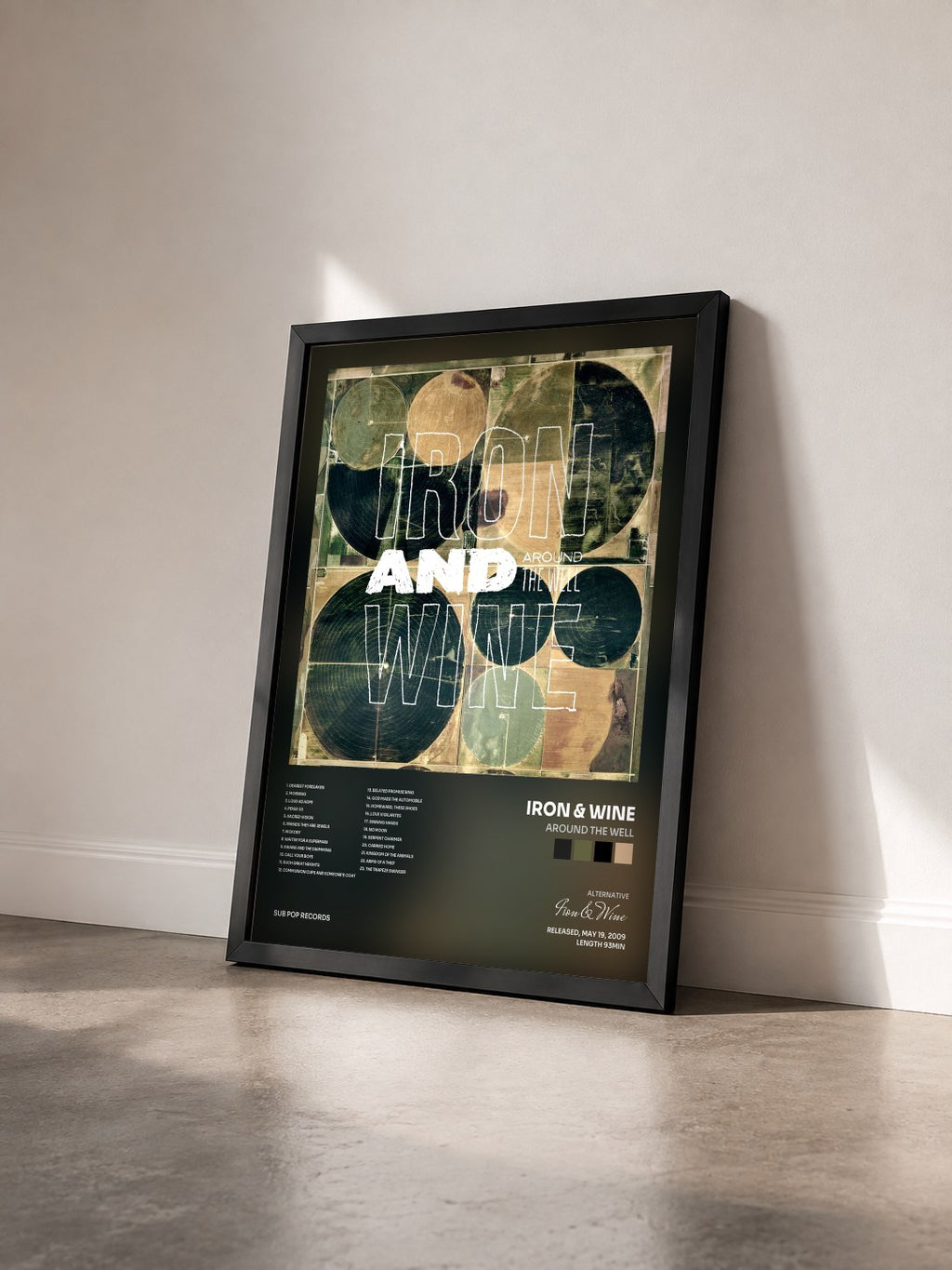 #noir Tableau de l'album Around the Well de Iron & Wine vu de trois quarts, cadre noir