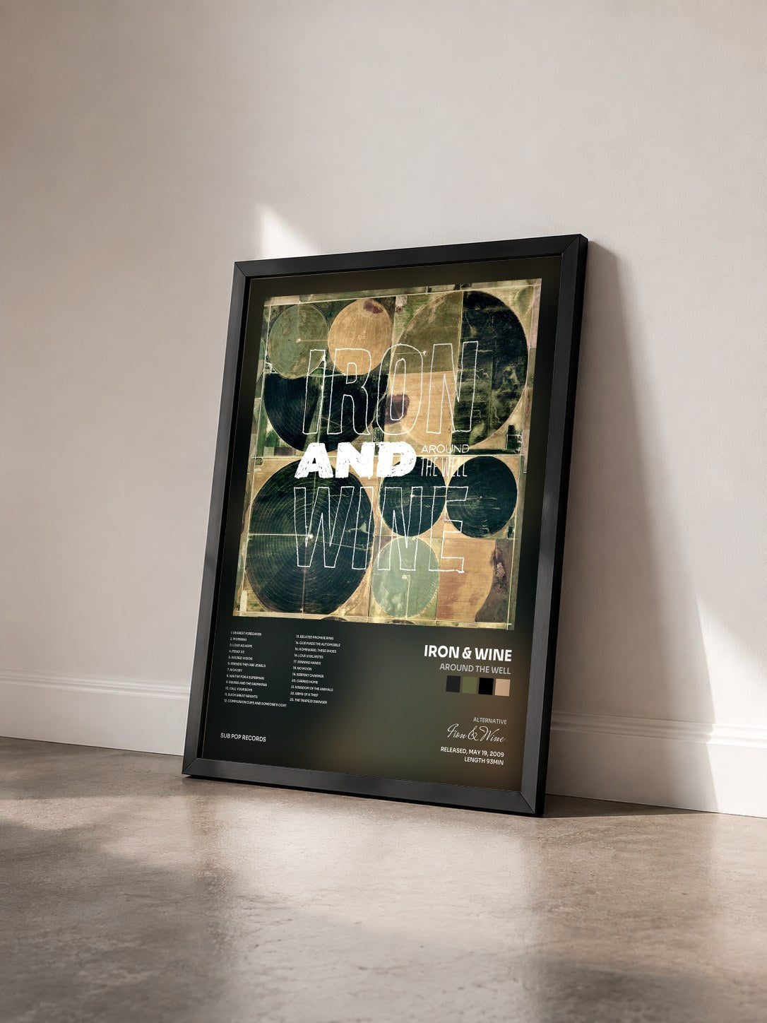 #noir Tableau de l'album Around the Well de Iron & Wine vu de trois quarts, cadre noir