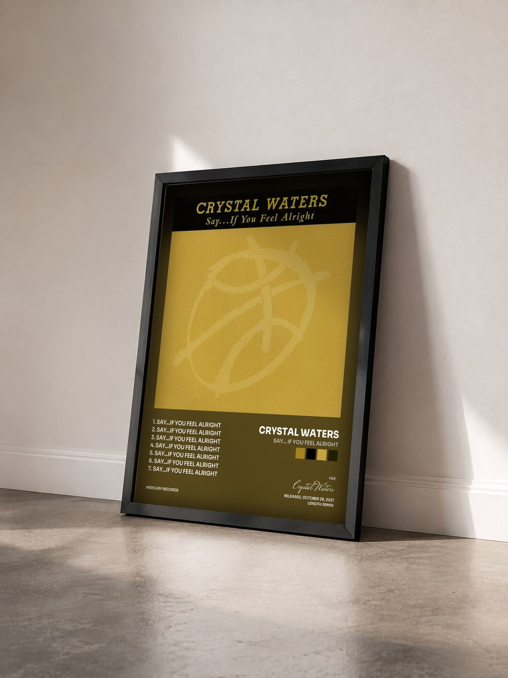 #noir Tableau de l'album Say... If You Feel Alright de Crystal Waters vu de trois quarts, cadre noir