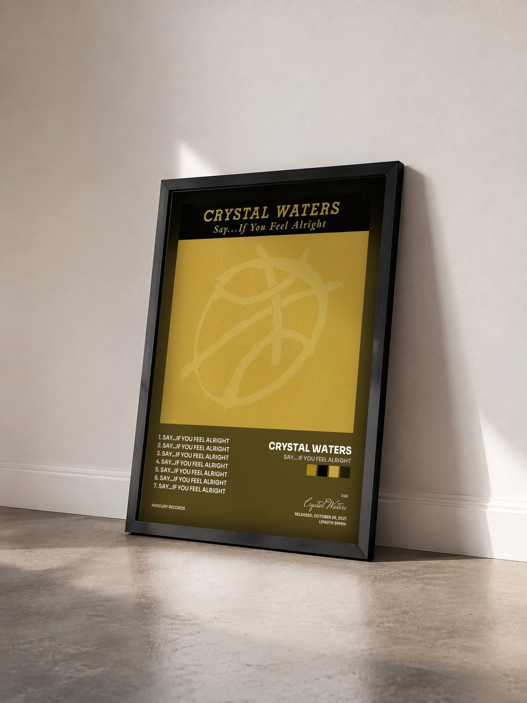 #noir Tableau de l'album Say... If You Feel Alright de Crystal Waters vu de trois quarts, cadre noir