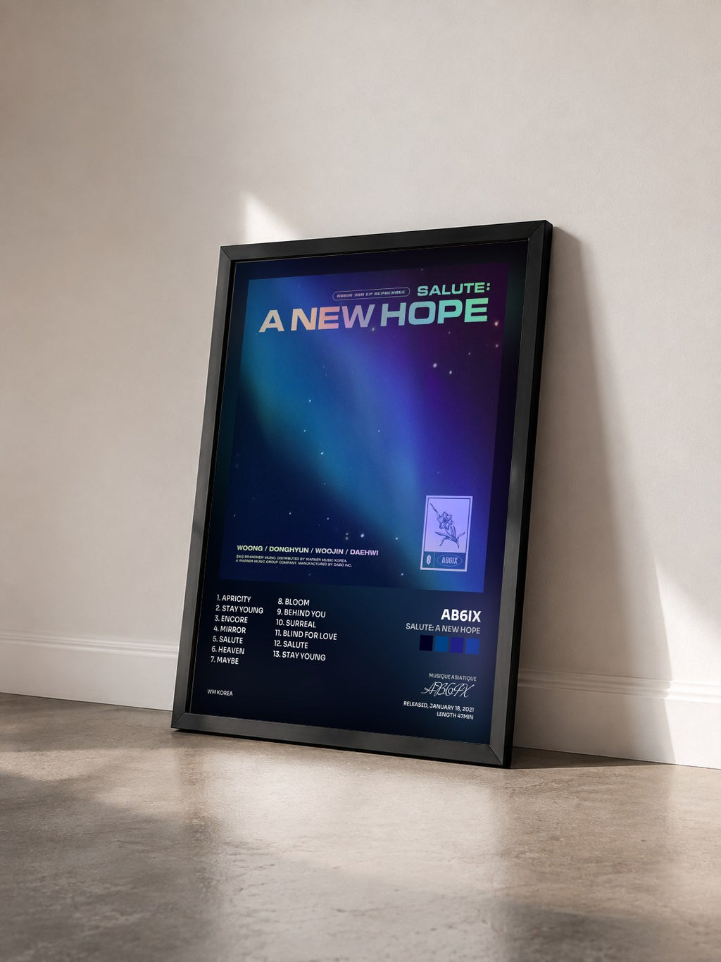 #noir Tableau de l'album SALUTE: A NEW HOPE de AB6IX vu de trois quarts, cadre noir