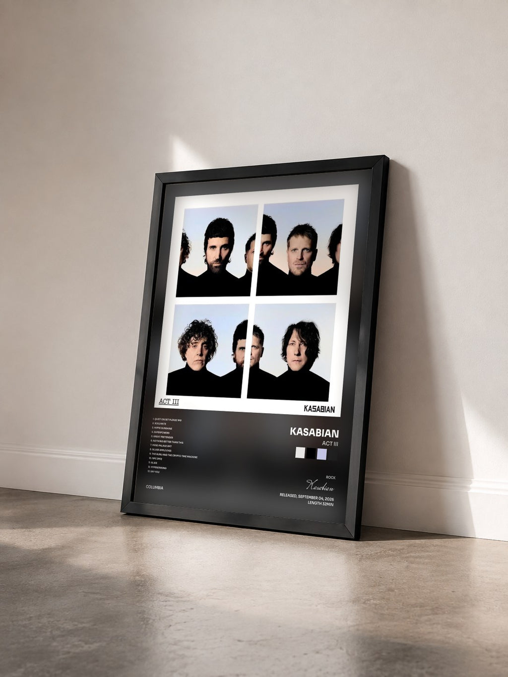 #noir Tableau de l'album ACT III de Kasabian vu de trois quarts, cadre noir