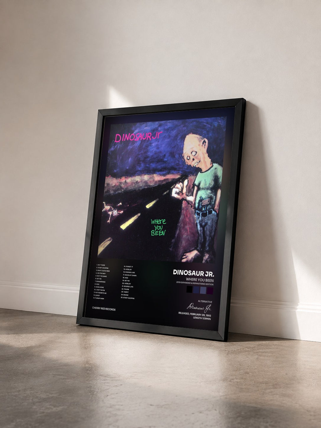 #noir Tableau de l'album Where You Been (2019 Expanded & Remastered Edition) de Dinosaur Jr. vu de trois quarts, cadre noir