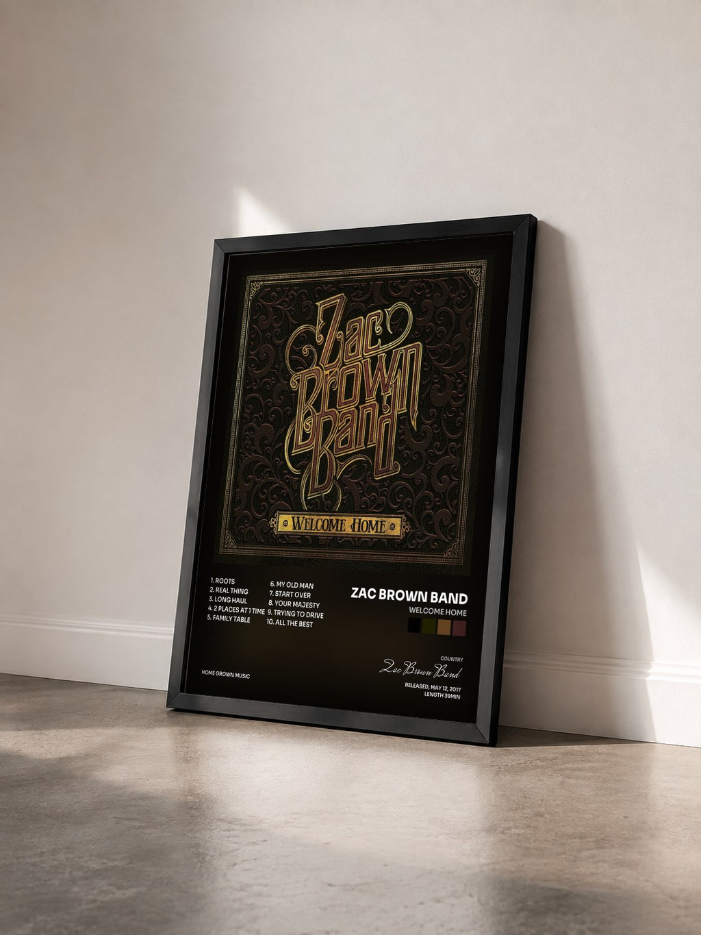 #noir Tableau de l'album Welcome Home de Zac Brown Band vu de trois quarts, cadre noir