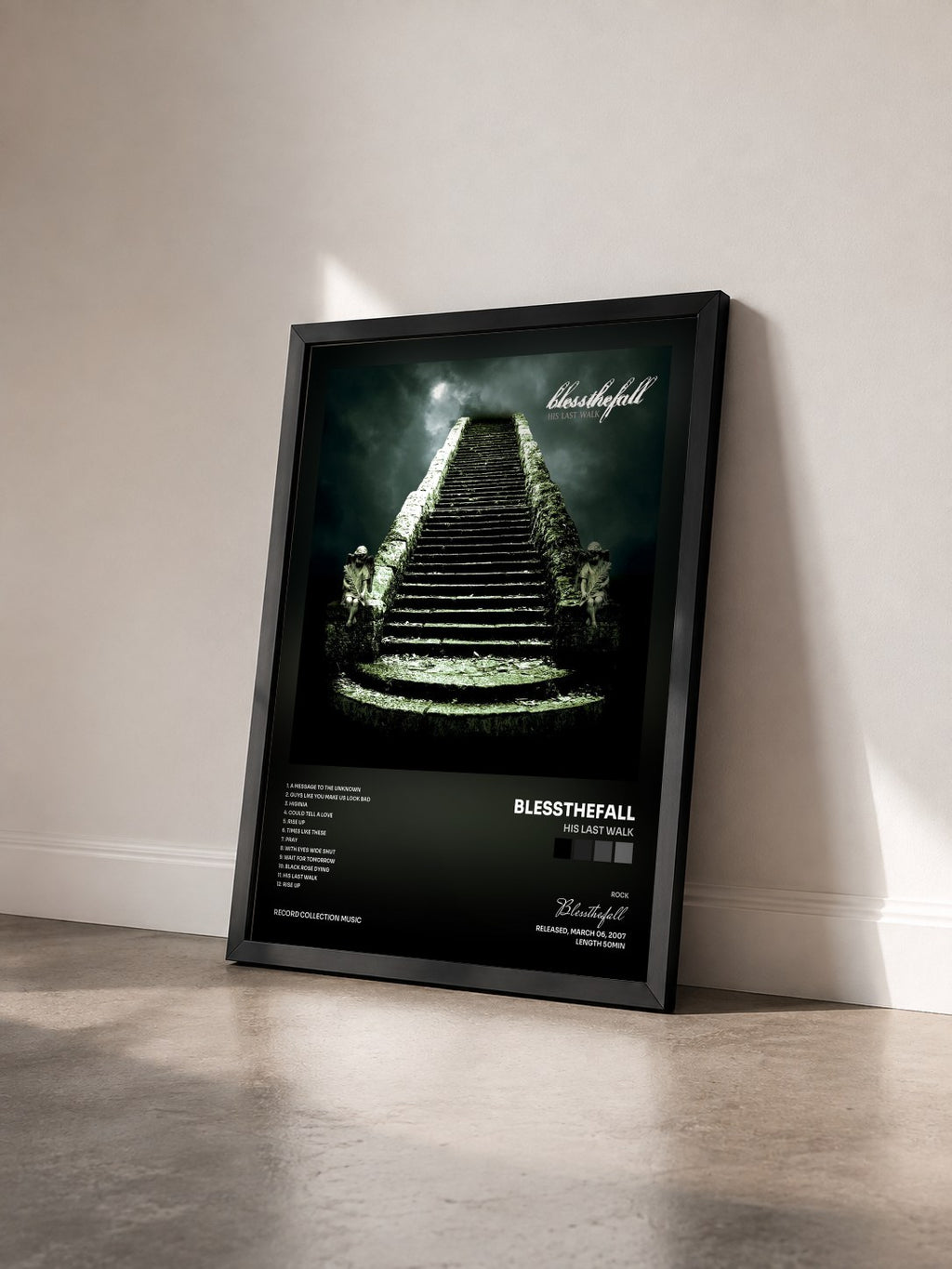 #noir Tableau de l'album His Last Walk de Blessthefall vu de trois quarts, cadre noir