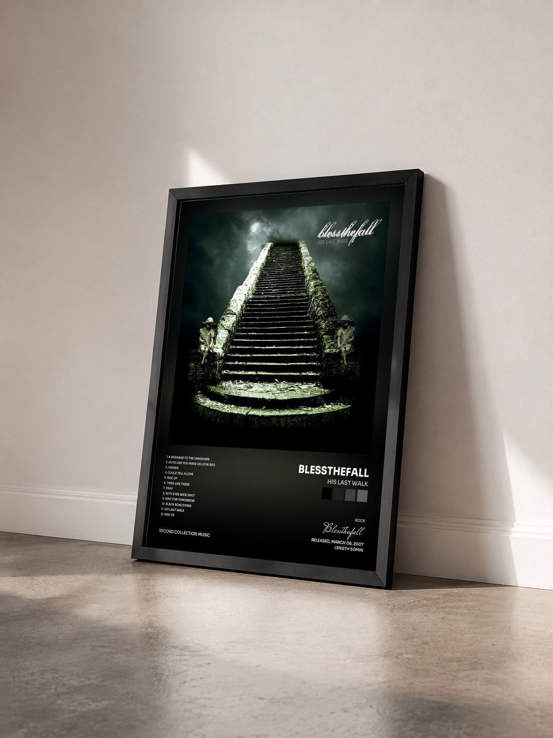 #noir Tableau de l'album His Last Walk de Blessthefall vu de trois quarts, cadre noir