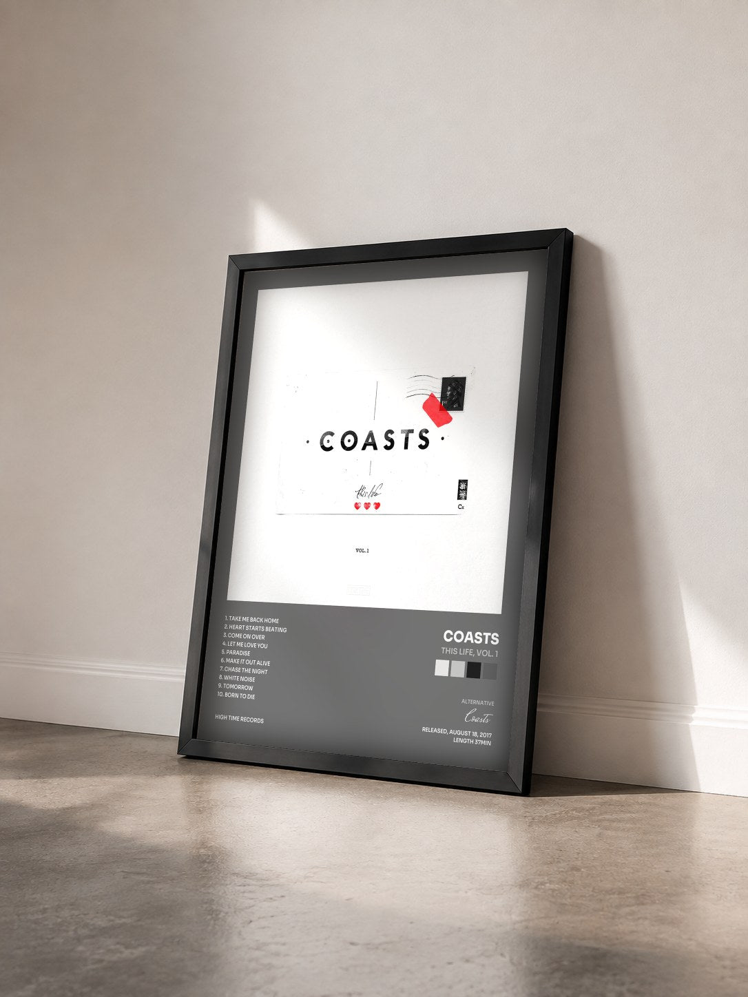 #noir Tableau de l'album This Life, Vol. 1 de Coasts vu de trois quarts, cadre noir