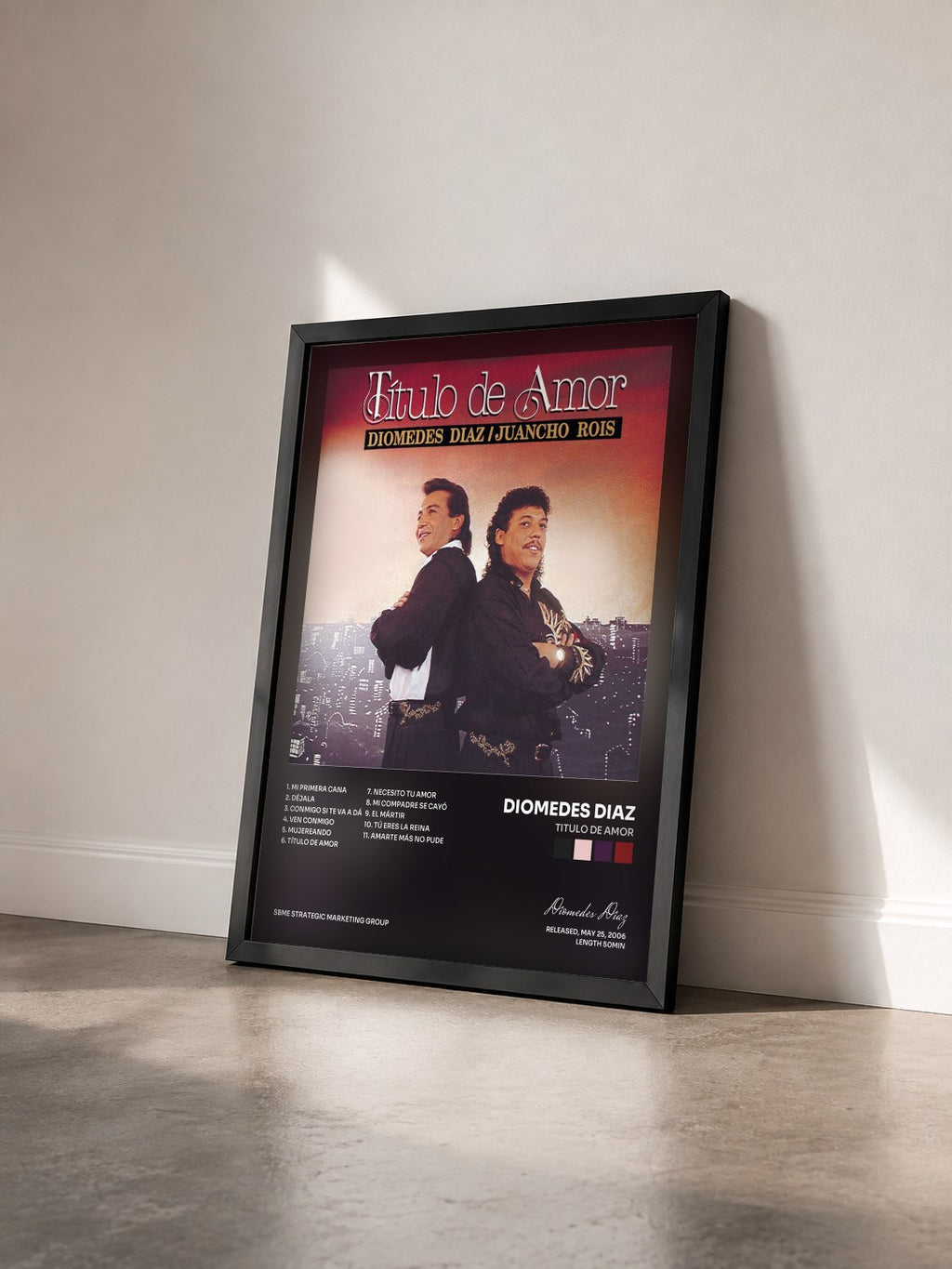 #noir Tableau de l'album Titulo De Amor de Diomedes Diaz vu de trois quarts, cadre noir