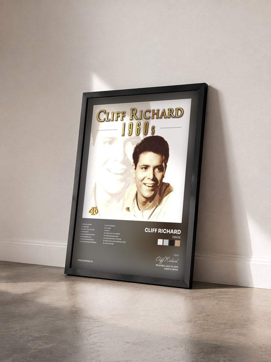 #noir Tableau de l'album 1960s de Cliff Richard vu de trois quarts, cadre noir