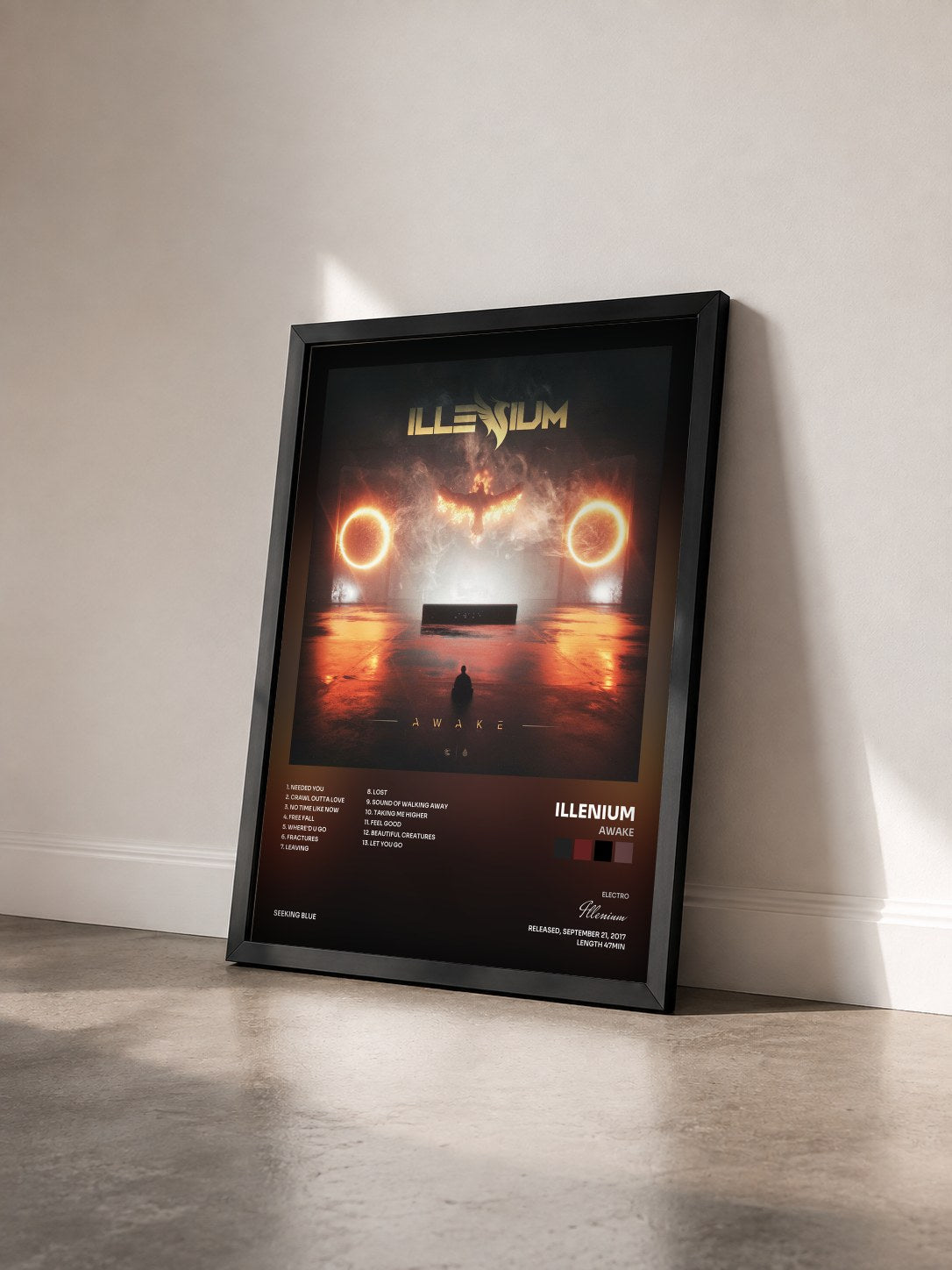 #noir Tableau de l'album Awake de Illenium vu de trois quarts, cadre noir