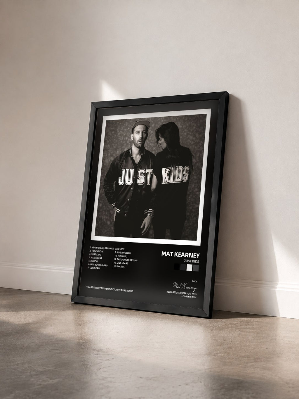 #noir Tableau de l'album JUST KIDS de Mat Kearney vu de trois quarts, cadre noir