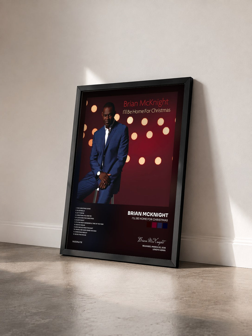 #noir Tableau de l'album I'll Be Home For Christmas de Brian McKnight vu de trois quarts, cadre noir