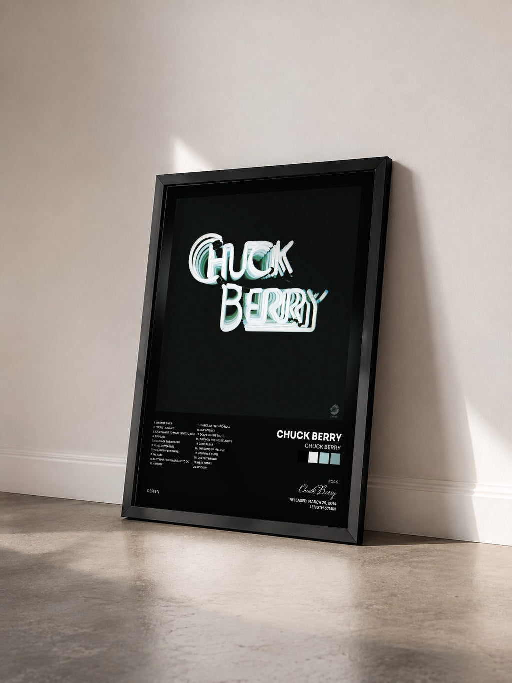 #noir Tableau de l'album Chuck Berry de Chuck Berry vu de trois quarts, cadre noir