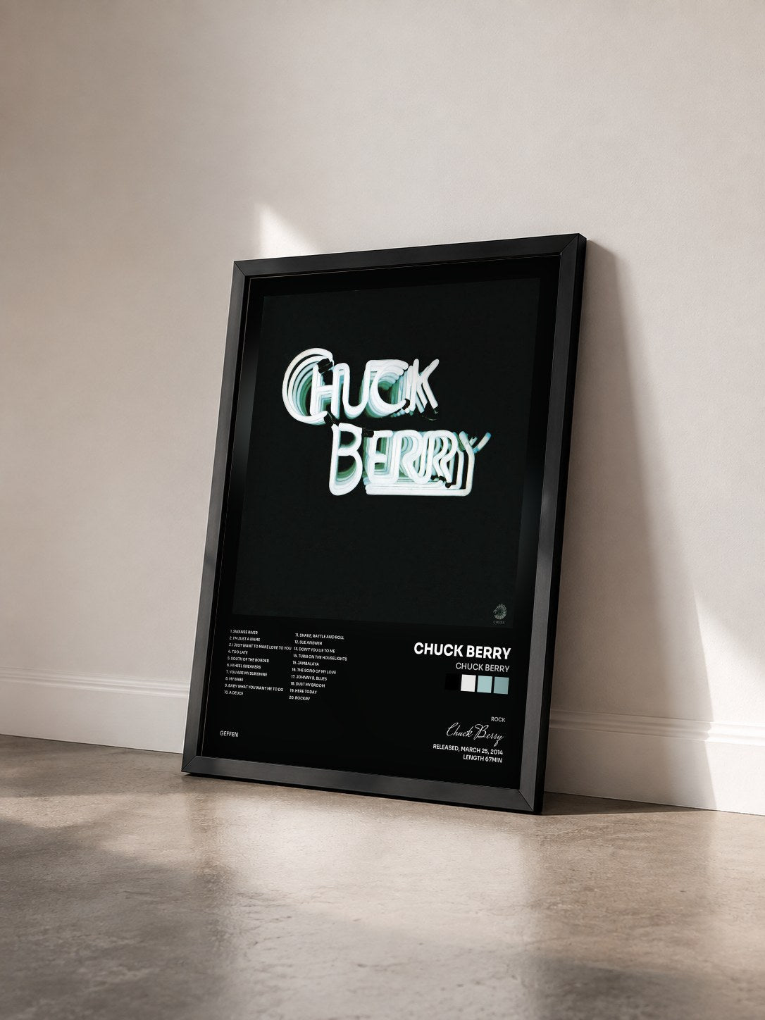 #noir Tableau de l'album Chuck Berry de Chuck Berry vu de trois quarts, cadre noir