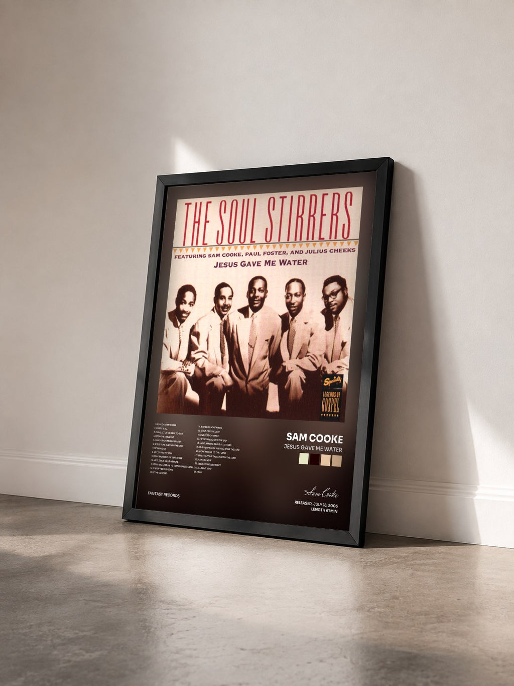 #noir Tableau de l'album Jesus Gave Me Water de Sam Cooke vu de trois quarts, cadre noir