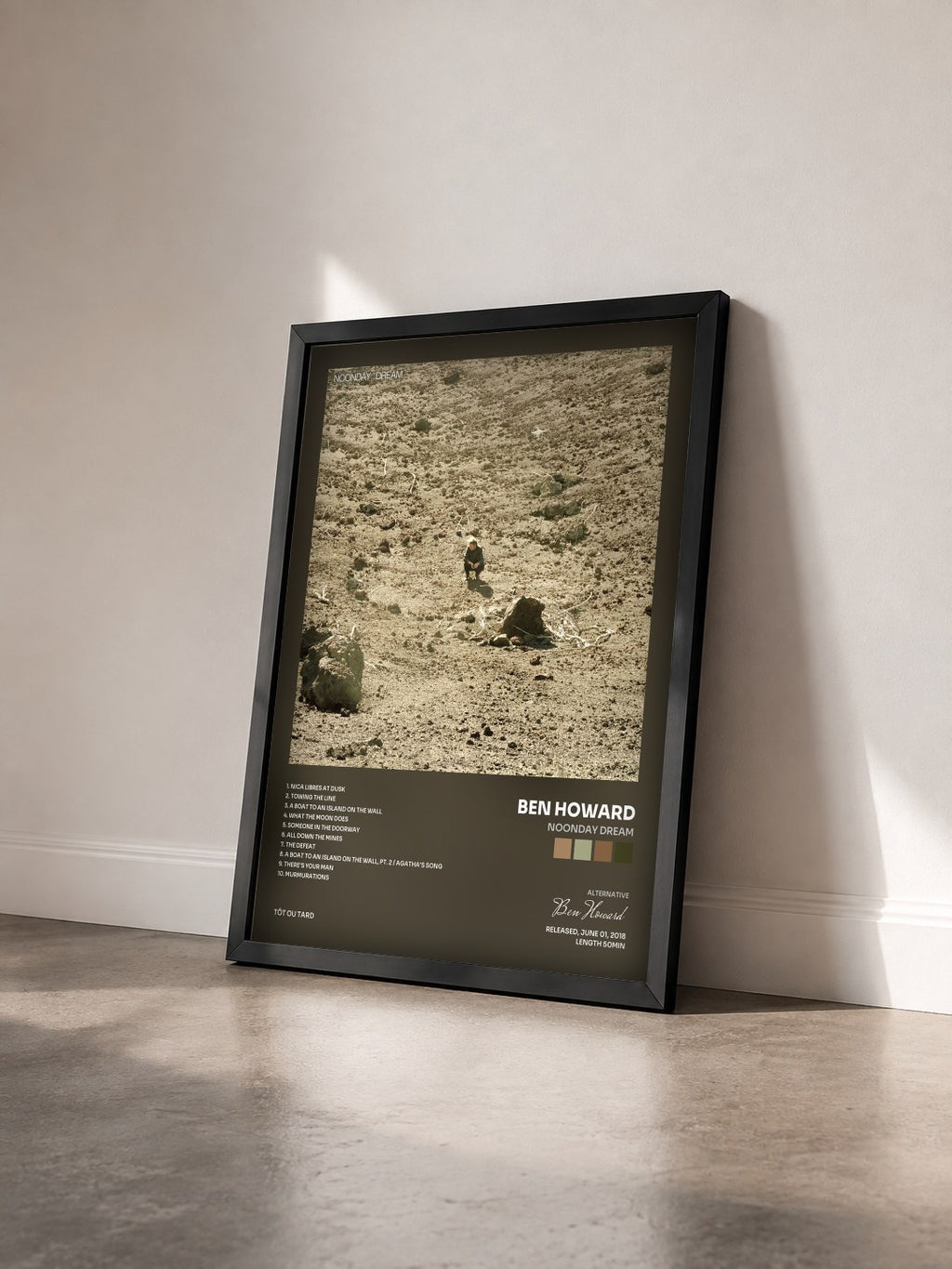 #noir Tableau de l'album Noonday Dream de Ben Howard vu de trois quarts, cadre noir