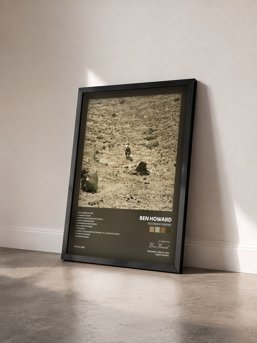 #noir Tableau de l'album Noonday Dream de Ben Howard vu de trois quarts, cadre noir