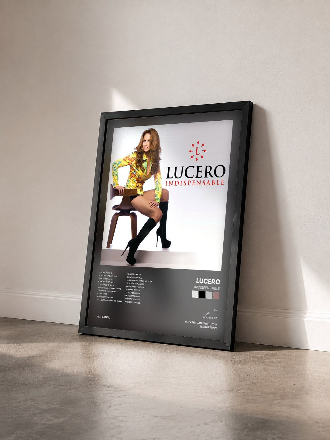 #noir Tableau de l'album Indispensable de Lucero vu de trois quarts, cadre noir