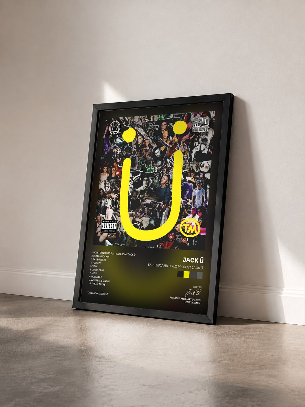 #noir Tableau de l'album Skrillex and Diplo present Jack Ü de Jack Ü vu de trois quarts, cadre noir