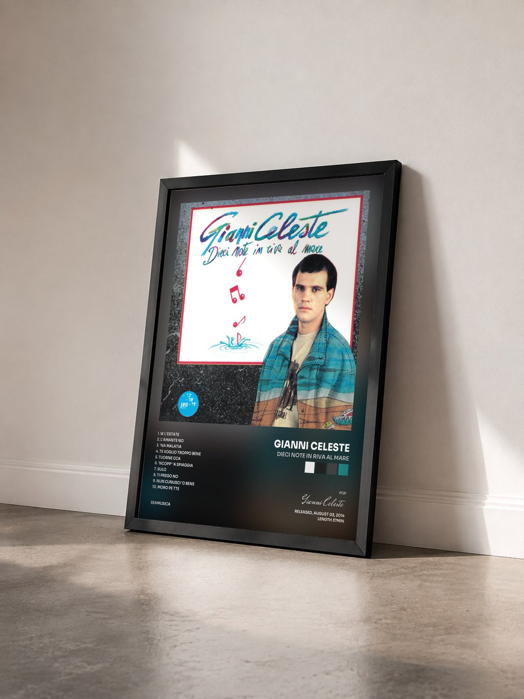 #noir Tableau de l'album Dieci note in riva al mare de Gianni Celeste vu de trois quarts, cadre noir