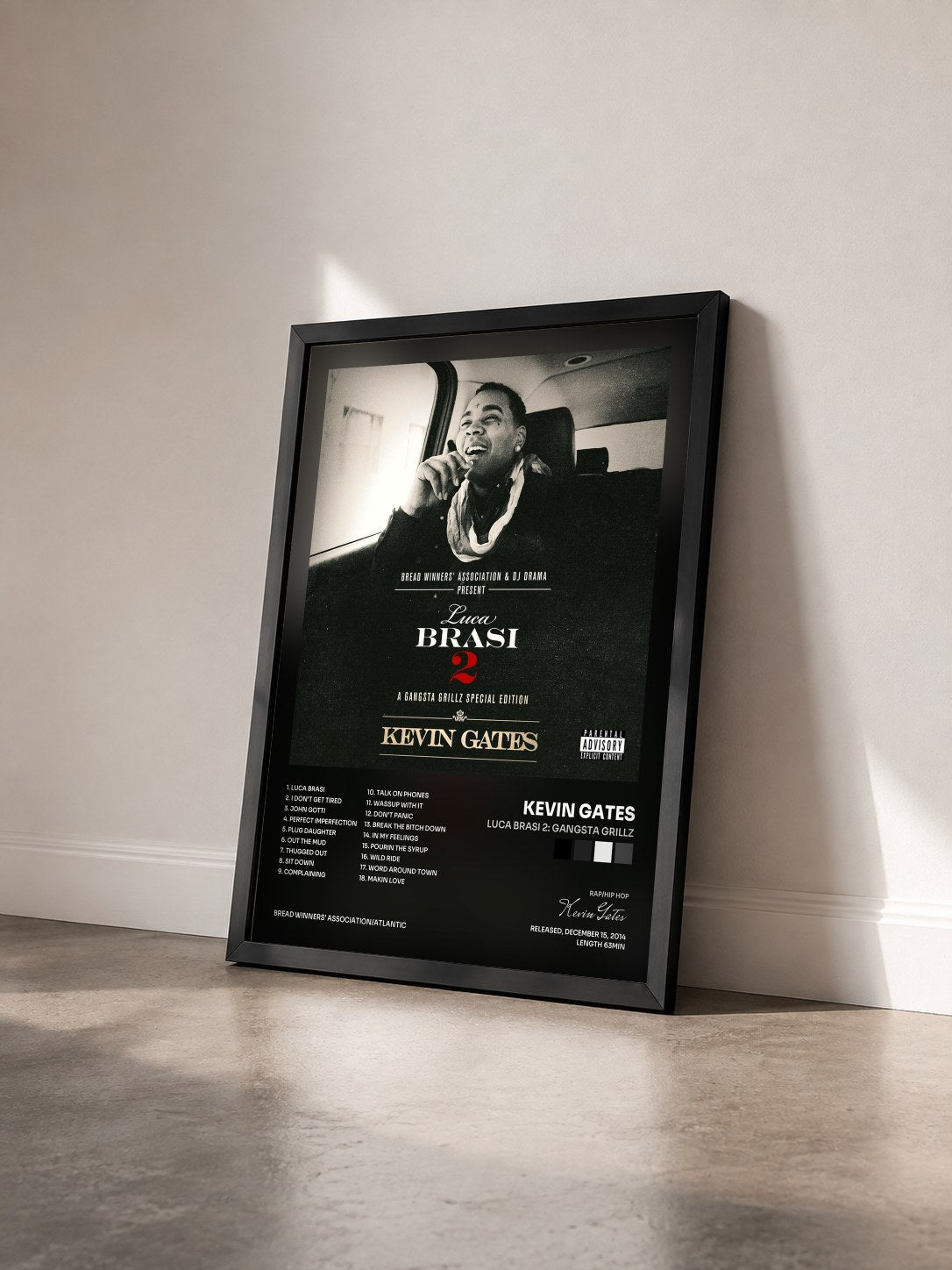 #noir Tableau de l'album Luca Brasi 2: Gangsta Grillz de Kevin Gates vu de trois quarts, cadre noir
