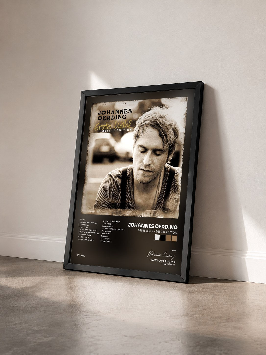 #noir Tableau de l'album Erste Wahl - Deluxe Edition de Johannes Oerding vu de trois quarts, cadre noir