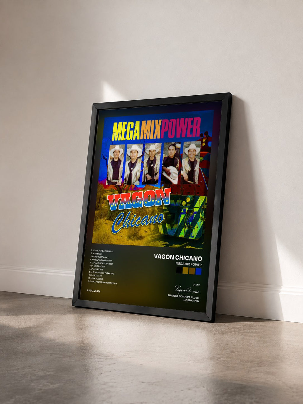 #noir Tableau de l'album Megamix Power de Vagon Chicano vu de trois quarts, cadre noir