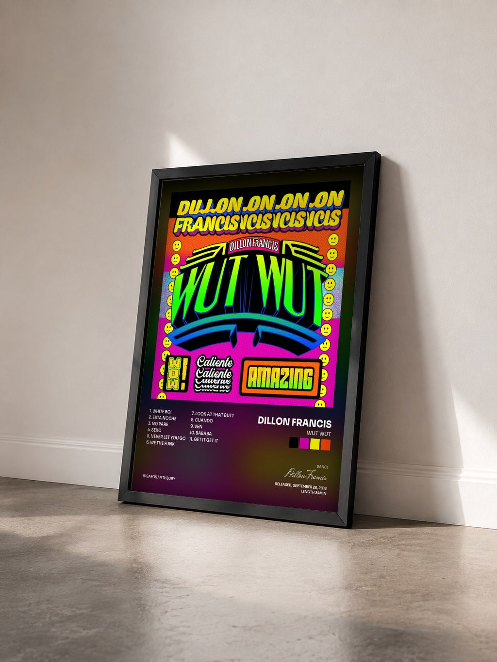 #noir Tableau de l'album WUT WUT de Dillon Francis vu de trois quarts, cadre noir