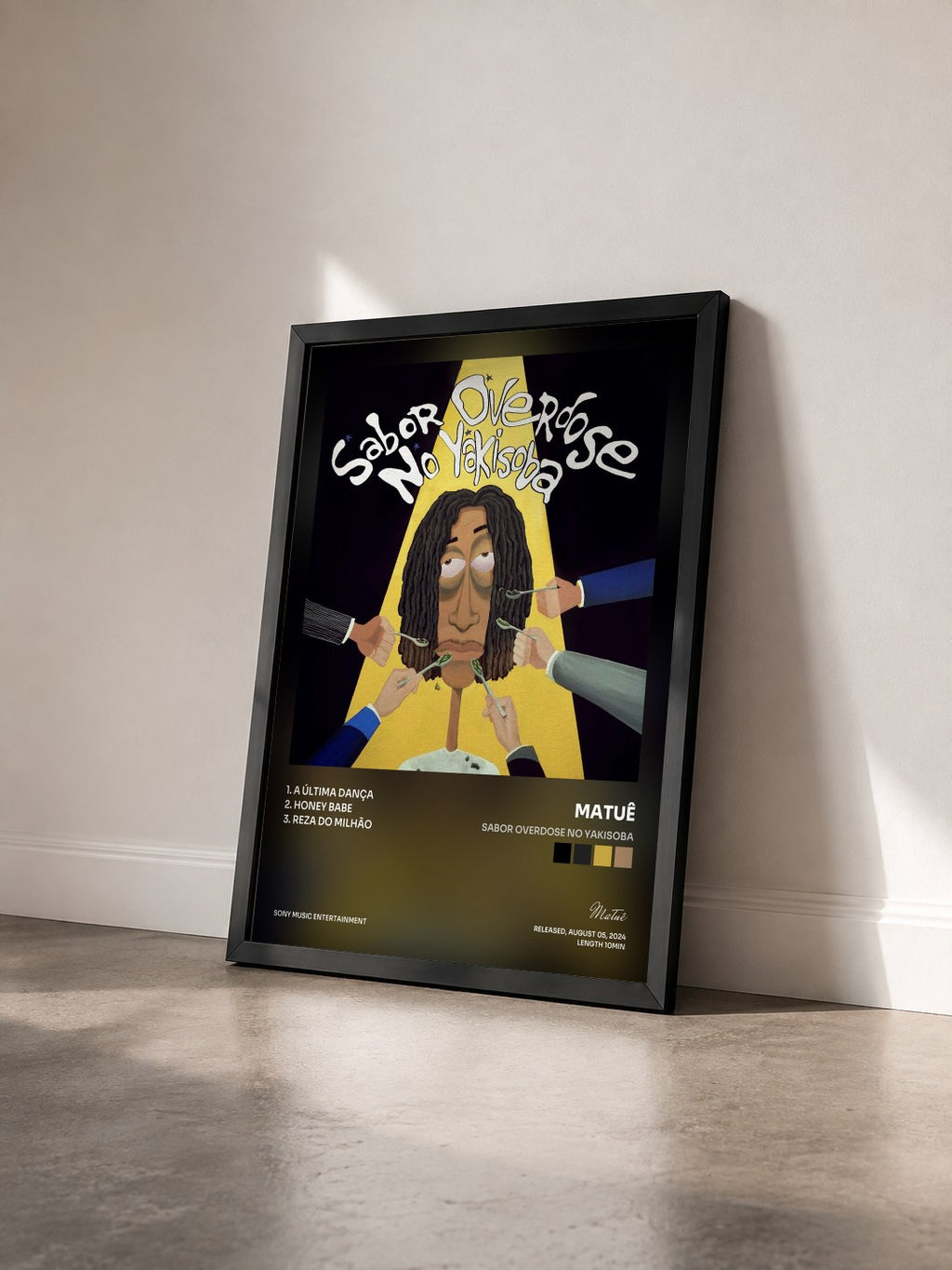 #noir Tableau de l'album Sabor Overdose no Yakisoba de Matuê vu de trois quarts, cadre noir