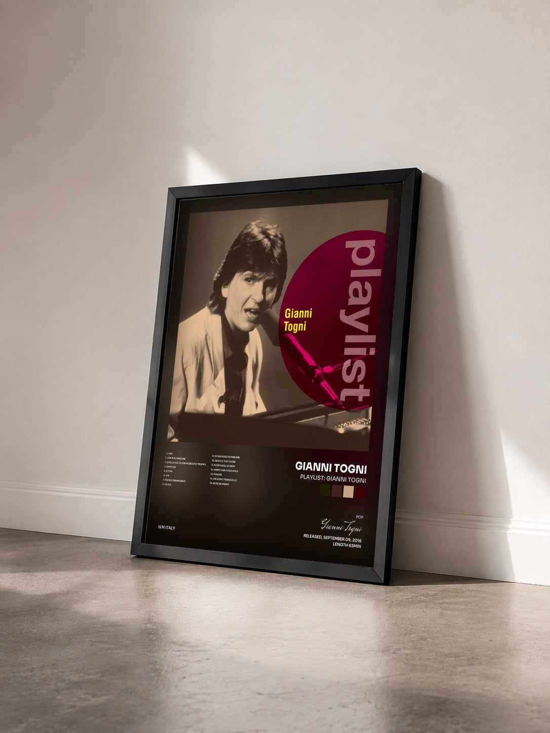 #noir Tableau de l'album Playlist: Gianni Togni de Gianni Togni vu de trois quarts, cadre noir