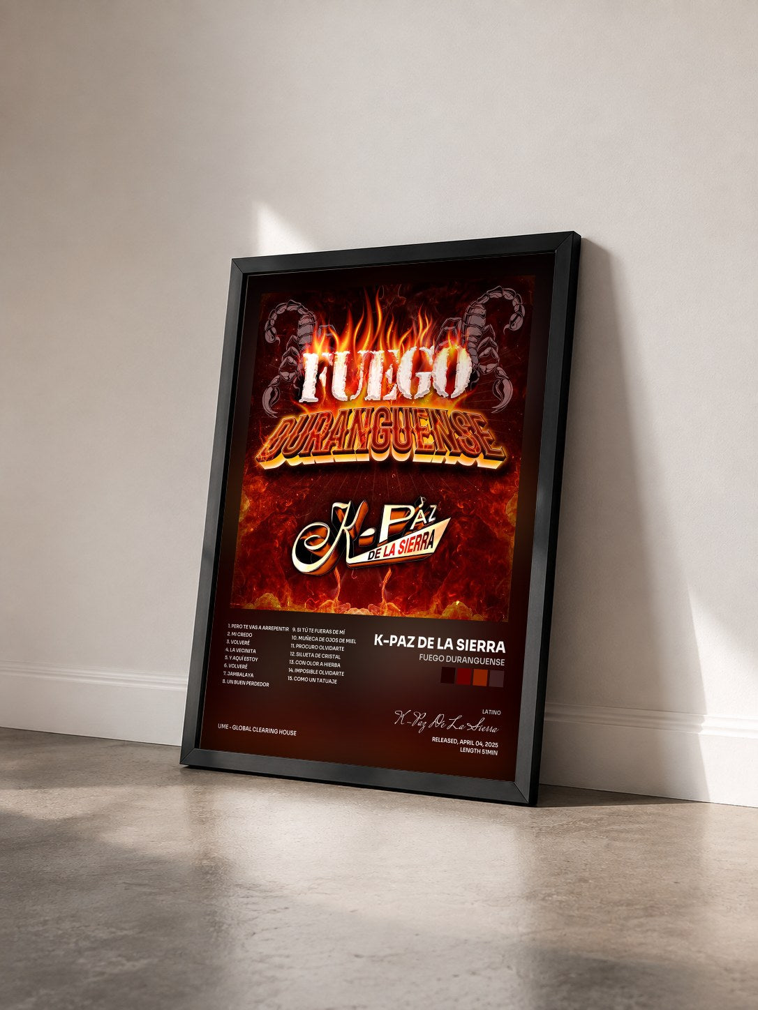 #noir Tableau de l'album Fuego Duranguense de K-Paz De La Sierra vu de trois quarts, cadre noir