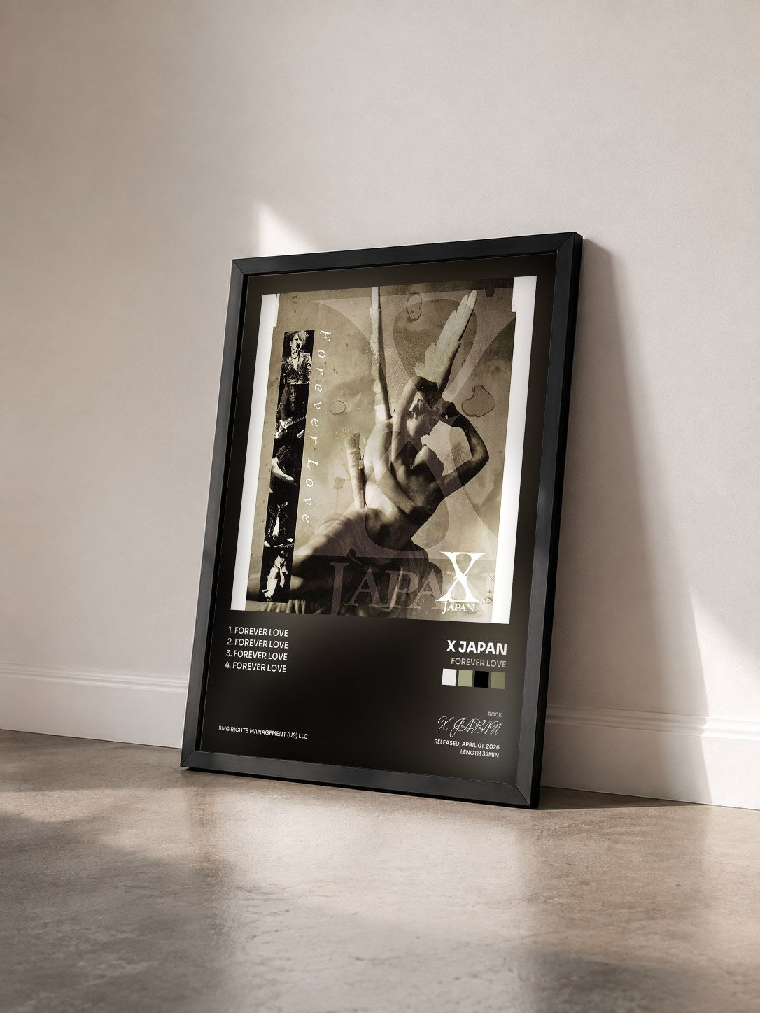 #noir Tableau de l'album Forever Love de X JAPAN vu de trois quarts, cadre noir