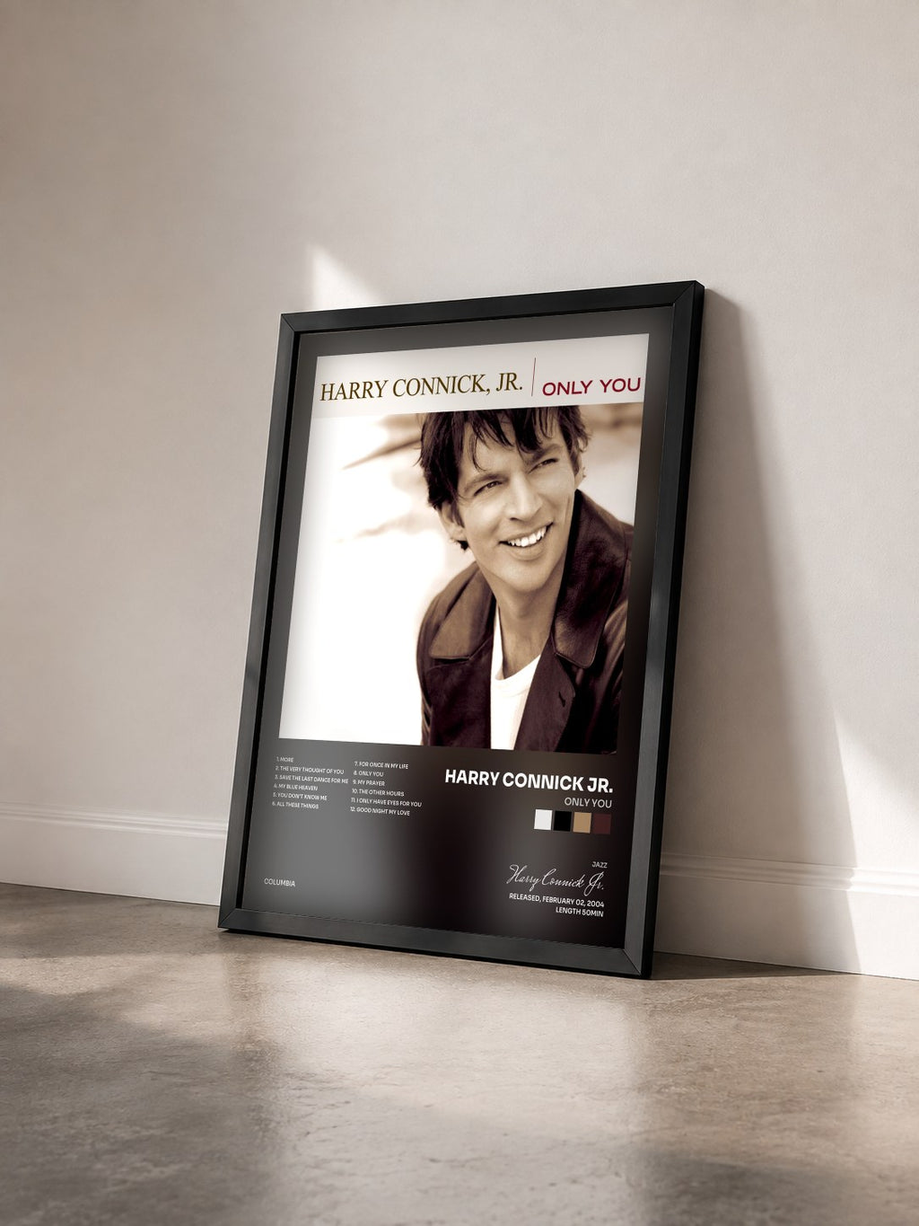 #noir Tableau de l'album Only You de Harry Connick Jr. vu de trois quarts, cadre noir