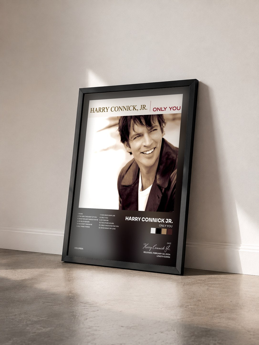 #noir Tableau de l'album Only You de Harry Connick Jr. vu de trois quarts, cadre noir