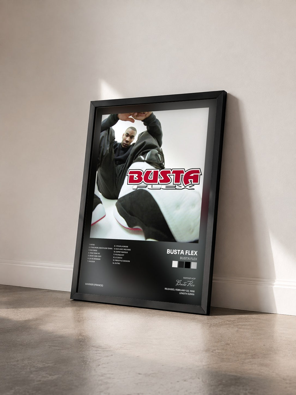 #noir Tableau de l'album Busta Flex de Busta Flex vu de trois quarts, cadre noir
