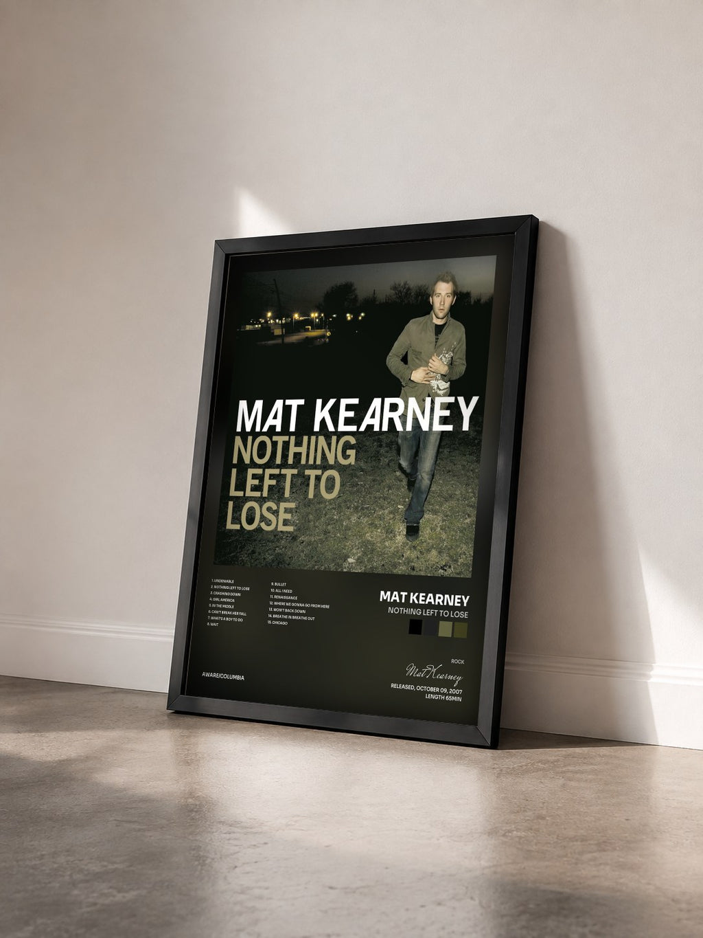 #noir Tableau de l'album Nothing Left To Lose de Mat Kearney vu de trois quarts, cadre noir