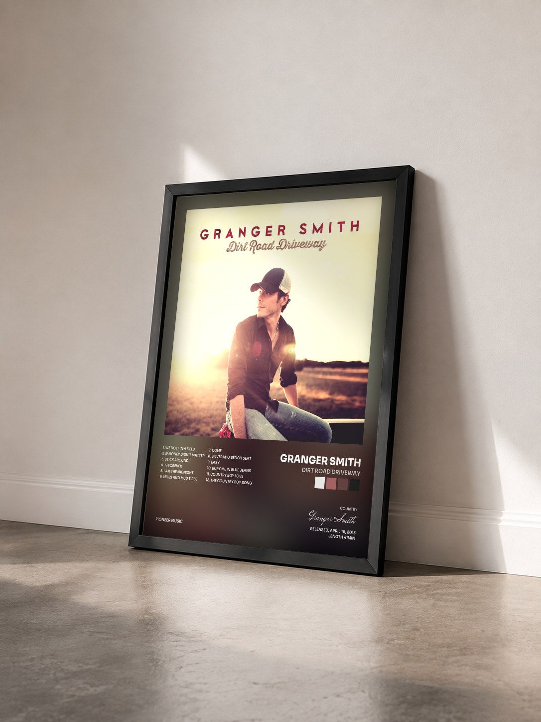 #noir Tableau de l'album Dirt Road Driveway de Granger Smith vu de trois quarts, cadre noir