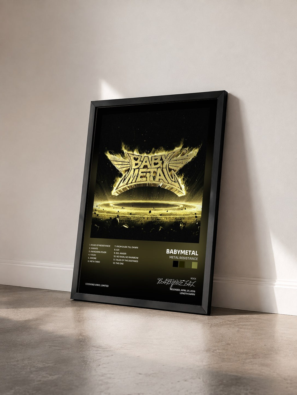 #noir Tableau de l'album METAL RESISTANCE de BABYMETAL vu de trois quarts, cadre noir