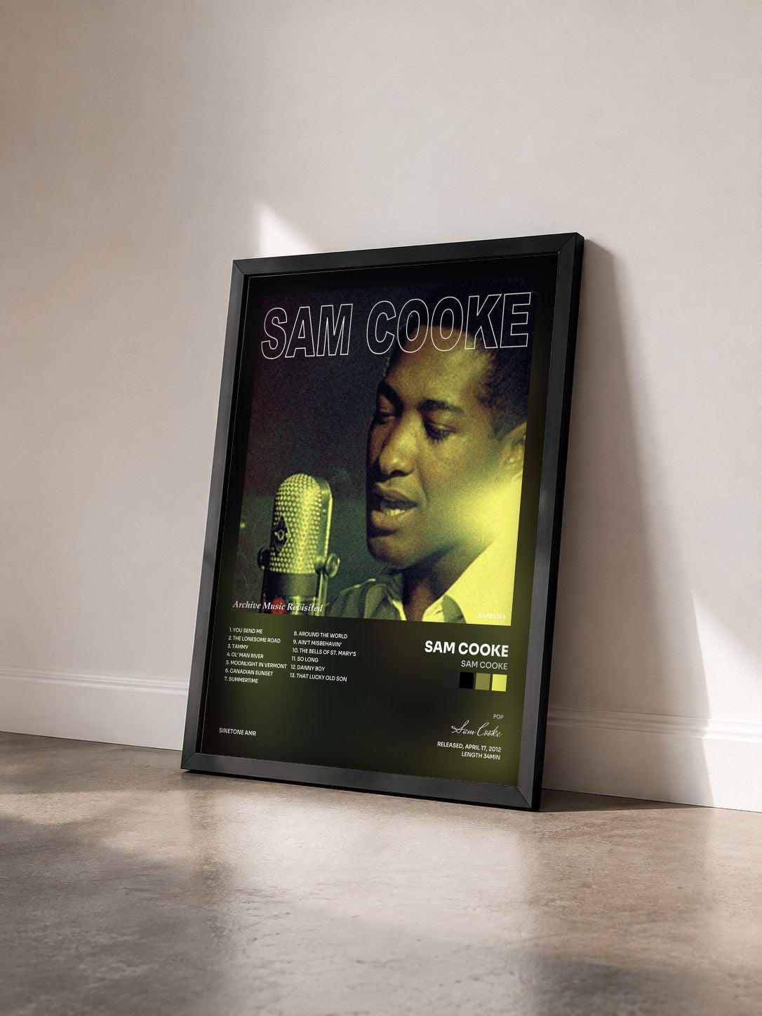 #noir Tableau de l'album Sam Cooke de Sam Cooke vu de trois quarts, cadre noir