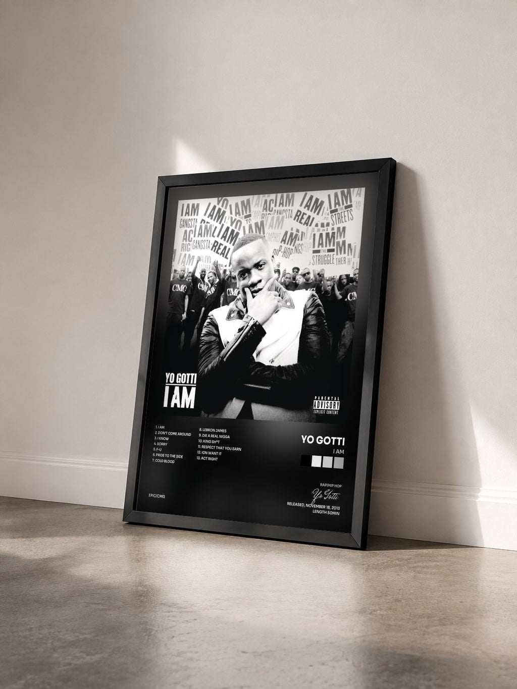 #noir Tableau de l'album I Am de Yo Gotti vu de trois quarts, cadre noir