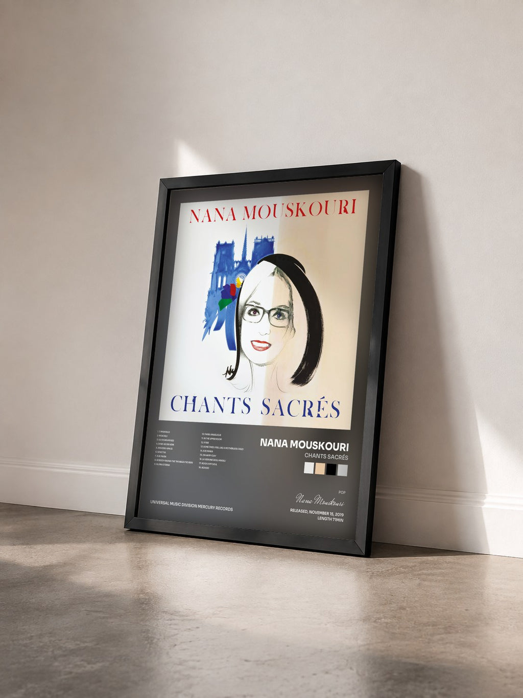 #noir Tableau de l'album Chants sacrés de Nana Mouskouri vu de trois quarts, cadre noir