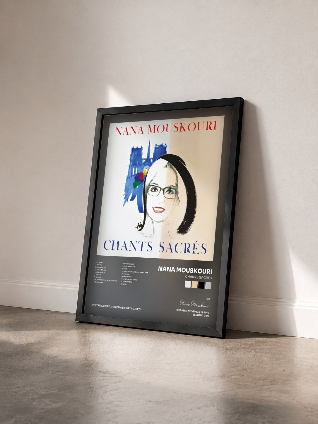 #noir Tableau de l'album Chants sacrés de Nana Mouskouri vu de trois quarts, cadre noir