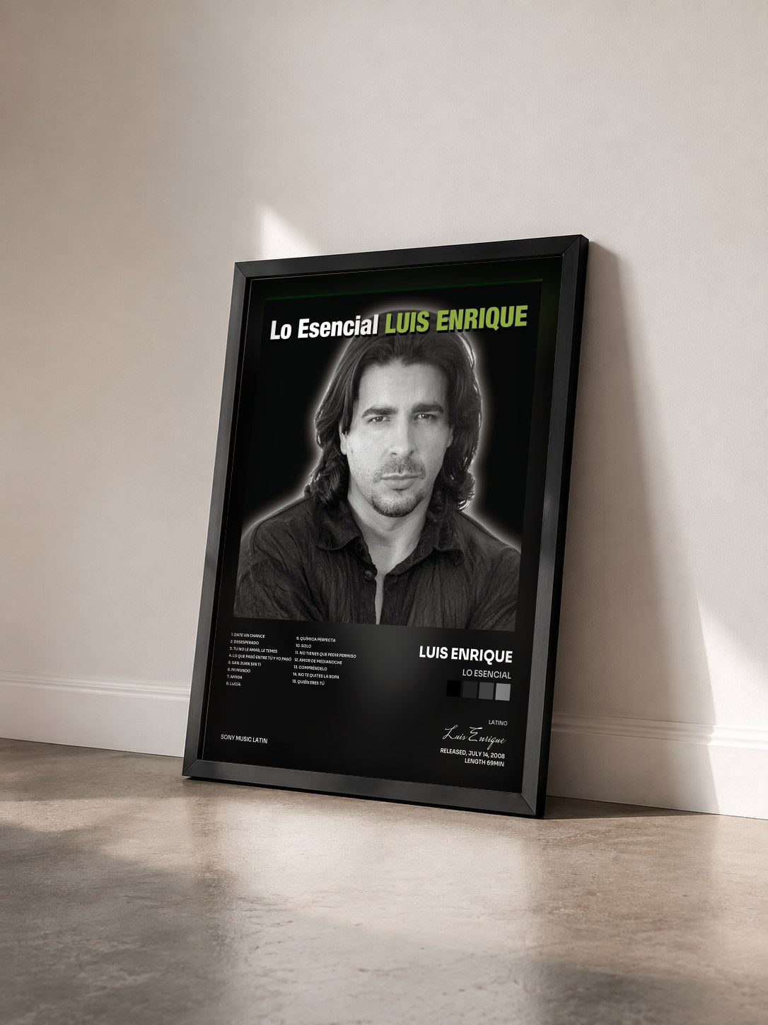 #noir Tableau de l'album Lo Esencial de Luis Enrique vu de trois quarts, cadre noir