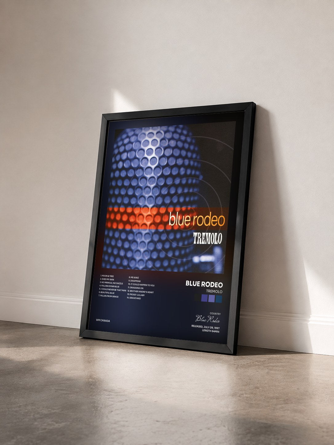 #noir Tableau de l'album Tremolo de Blue Rodeo vu de trois quarts, cadre noir