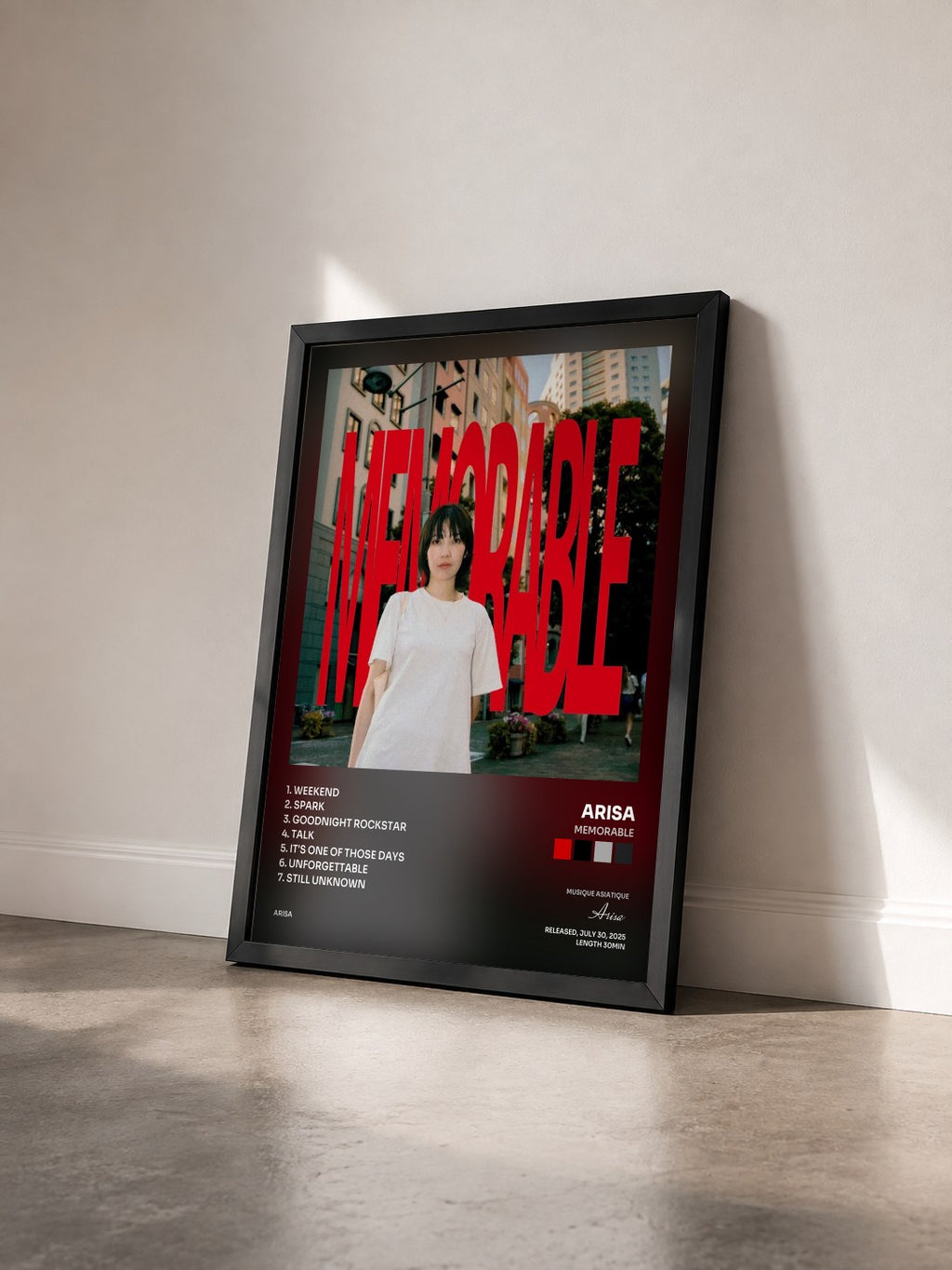#noir Tableau de l'album MEMORABLE de Arisa vu de trois quarts, cadre noir